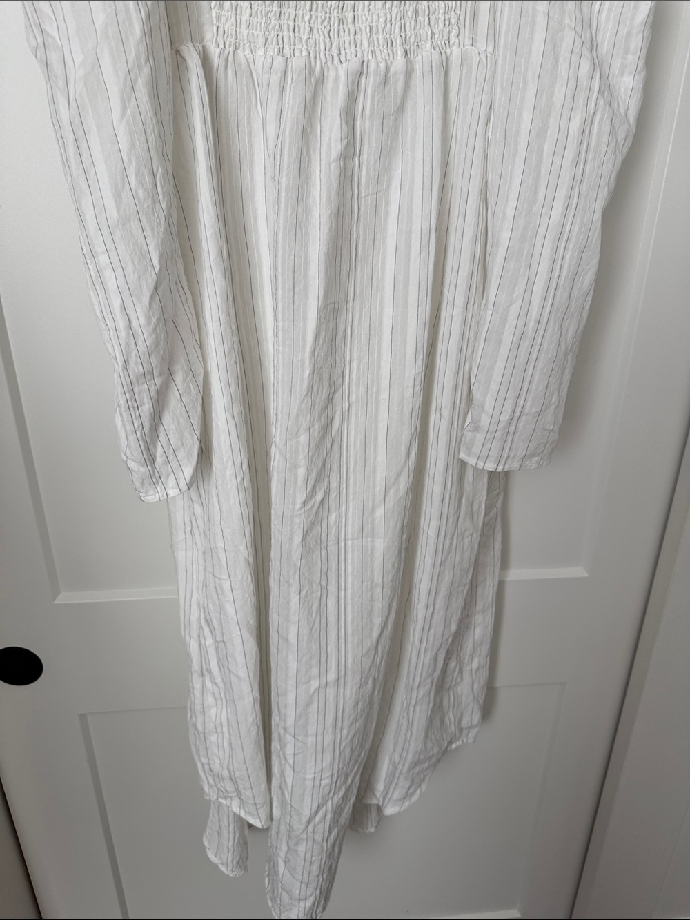 NWT Free People Luna White Pinstripe Button-Front Maxi Top with Puff Shoulders - Picture 9 of 14